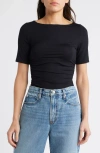 Rag & Bone Luca Shirred Short-sleeve Top In Black