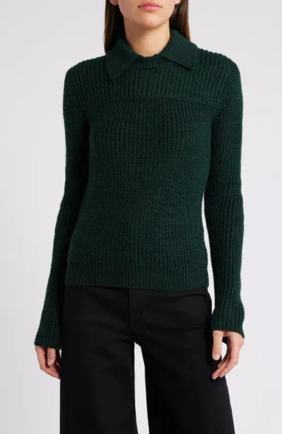 Rag & Bone Madix Wool & Alpaca Blend Sweater Polo In Dark Green