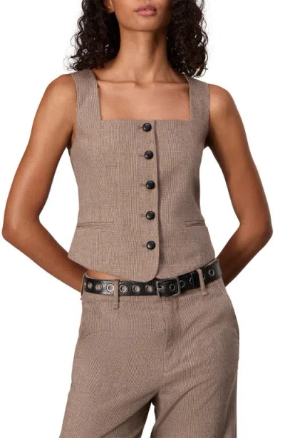 Rag & Bone Mariana Glen Plaid Stretch Wool Vest In Camel Plaid