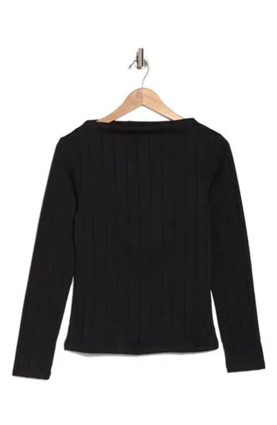 Rag & Bone Marie Wide Ribbed Long Sleeve Top In Black