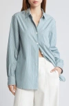 Rag & Bone Maxine Cotton Button Down Shirt In Green Stripe