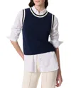 Rag & Bone Blue Meghan Striped Crochet-trim Sweater Vest In Navy