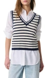 Rag & Bone Off-white & Navy Meghan Stripe Vest In Ivory Multi