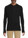 Rag & Bone Cotton Blend Waffle Knit Henley In Black