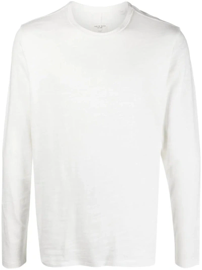 RAG & BONE MEN'S WHITE KNIT LONG SLEEVE COTTON T-SHIRT PULLOVER