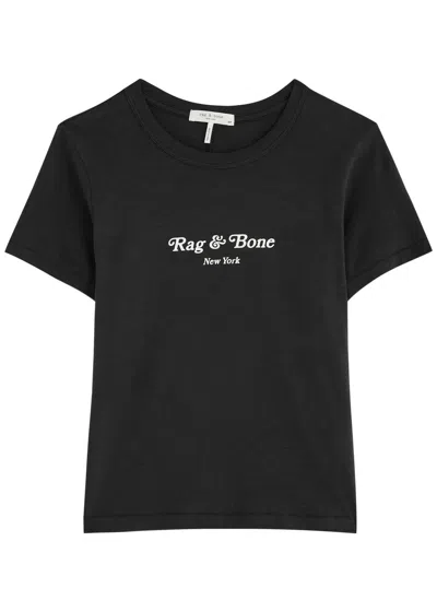 Rag & Bone Mini Script Printed Slubbed Cotton T-shirt In Black
