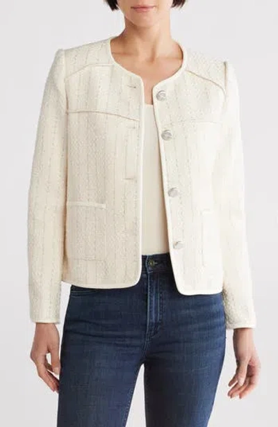 Rag & Bone Mira Collarless Tweed Jacket In Ivory/silver