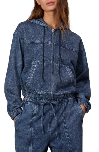 Rag & Bone Davina Denim-print Hooded Cotton Sweatshirt In Blue