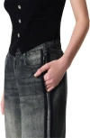 Rag & Bone Miramar Side Stripe High Waist Wide Leg Cotton Terry Sweatpant Track Pants In Washed Black