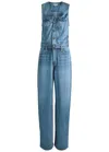 Rag & Bone Miramir Jeans-print Satin Jumpsuit In Dark Blue
