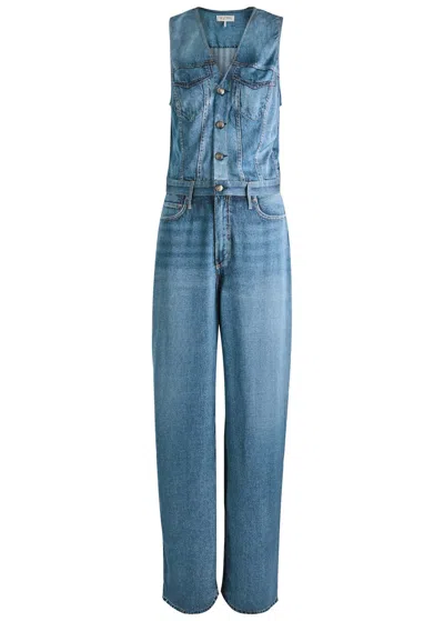 Rag & Bone Miramir Jeans-print Satin Jumpsuit In Dark Blue