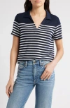 Rag & Bone The Knit Stripe Polo Top In Navy/ivory