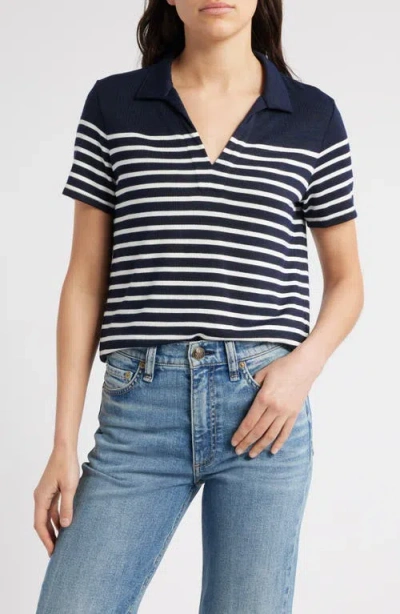Rag & Bone The Knit Stripe Polo Top In Navy/ivory