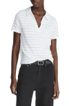 Rag & Bone Navy Striped Polo In White/blue