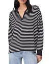 Rag & Bone The Knit Stripe Polo V Neck Blackwht In Black/white