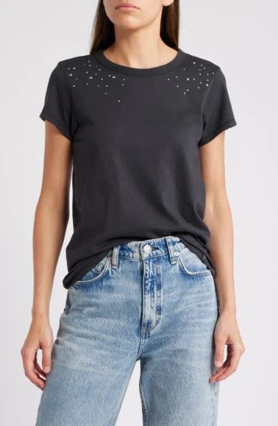 Rag & Bone Studded Cotton Crewneck T-shirt In Black