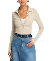 Rag & Bone The Essential Ribbed Button Polo Top In Fossil