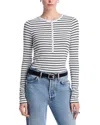 Rag & Bone The Knit Stripe Henley Top In Whitemult