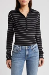 Rag & Bone The Knit Stripe Long Sleeve Polo In Black Multi