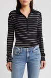 Rag & Bone The Knit Stripe Long Sleeve Polo In Black Multi