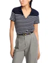 Rag & Bone Stripe Knit Polo In Navy/ivory