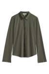 Rag & Bone The Ribbed Mixed Media Button-up Shirt In Olive