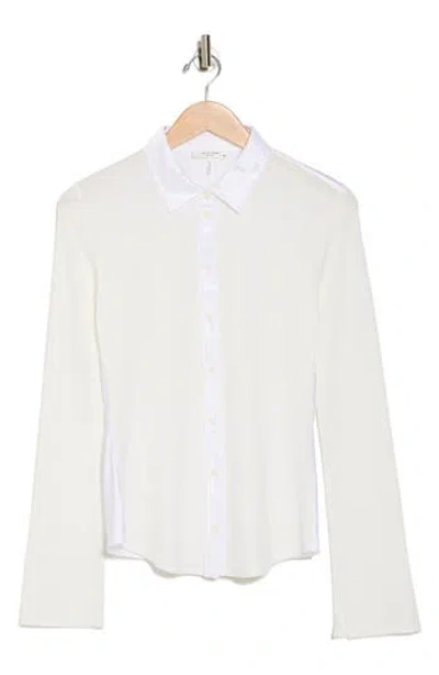 Rag & Bone The Ribbed Mixed Media Button-up Shirt In White