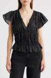 Rag & Bone Valentina Tiered Flutter Sleeve Top In Black