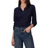 Rag & Bone Viola Open Stitch Polo Sweater In Indigo