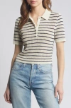Rag & Bone Viola Stripe Cotton Blend Polo Sweater In Turtle Dove Multi