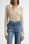 Rag & Bone Viola Stripe Long Sleeve Polo Sweater In Ivorymult