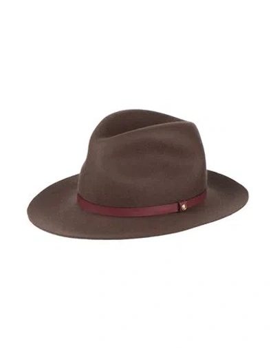Rag & Bone Woman Hat Dark Brown Size L Wool, Cow Leather