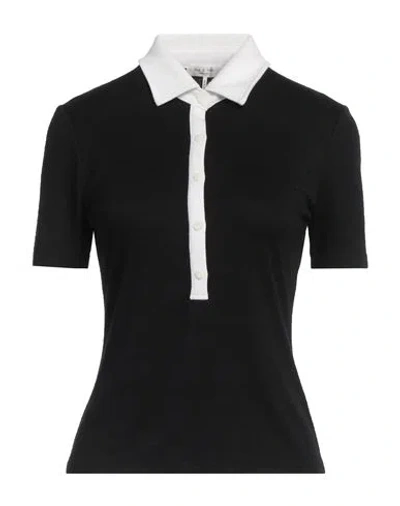 RAG & BONE RAG & BONE WOMAN POLO SHIRT BLACK SIZE L RAYON, POLYESTER, ELASTANE