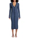 Rag & Bone Alexis Long Sleeve Ribbed Button-up Sweater Dress In Blue