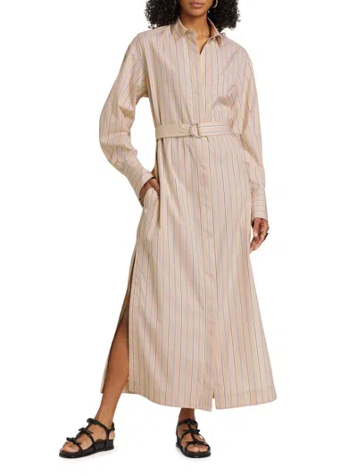 Rag & Bone Women's Briar Striped Cotton Poplin Maxi Shirtdress In Khaki Stripe