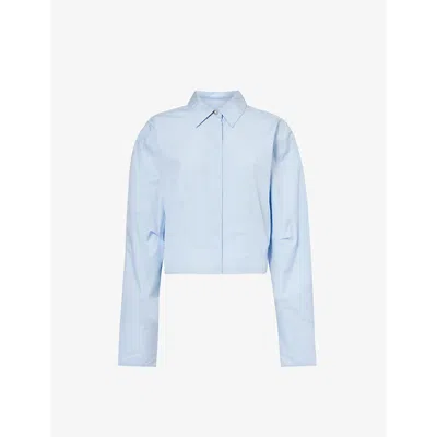 Rag & Bone Claudia Long-sleeved Cropped Cotton Shirt In Ltblue