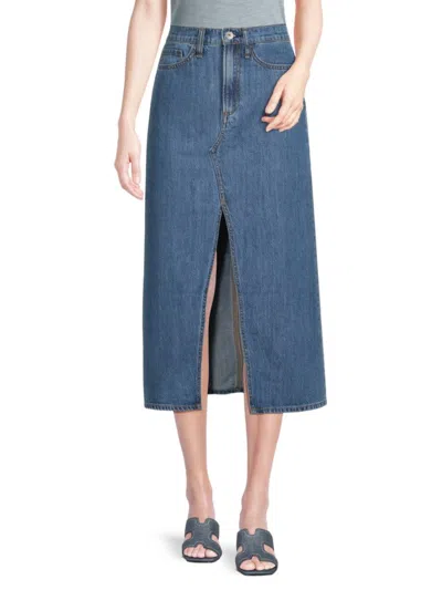 Rag & Bone Women's Mid-rise Front-slit Midi Denim Skirt In Medium Wash