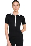 Rag & Bone The Knit Button Polo Top In Black