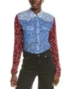 Rag & Bone Wyatt Patchwork Shirt In Dark Blue Flower In Blue