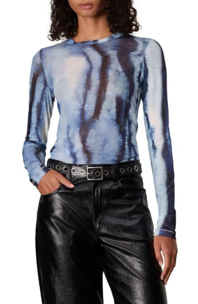 Rag & Bone Yana Mesh Long Sleeve Top In Blue Multi