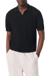 Rag & Bone Zuma Johnny Collar Chevron Terry Cloth Polo In Black
