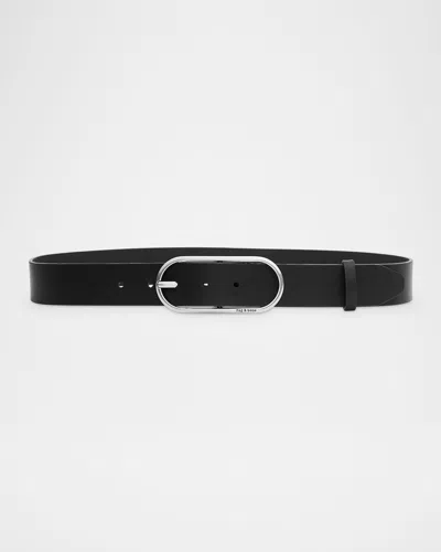Rag & Bone Rebound Logo Engraved Leather Belt In Black