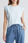 Rag & Bone Shoulder Pleat Organic Cotton Muscle Tee In Light Blue