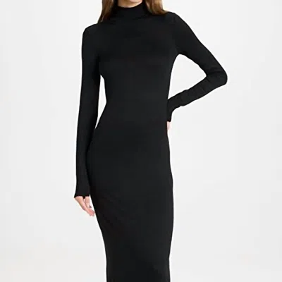 Rag & Bone Solid Turtle Neck Ribbed Knit Back Slit Midi Dress In Black