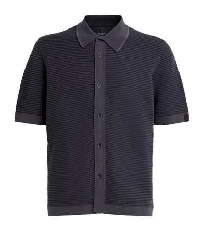 Rag & Bone Harvey Jacquard Stripe Knit Short Sleeve Button-up Shirt In Black