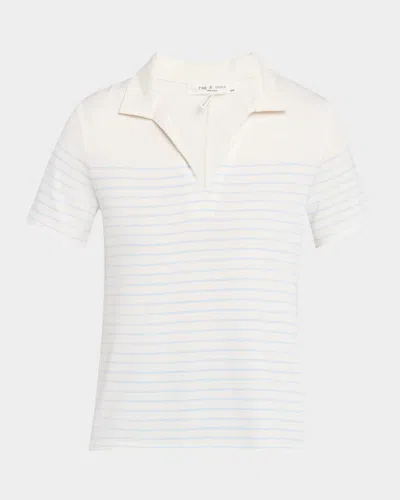 Rag & Bone Stripe Short-sleeve Polo Top In White