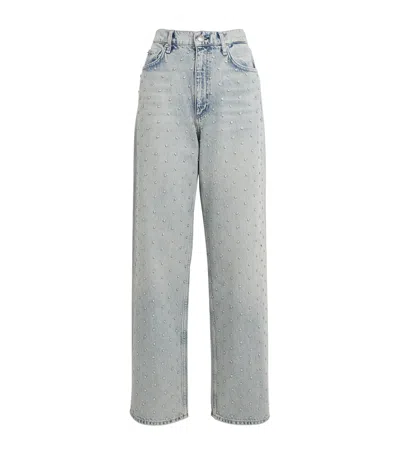 Rag & Bone Studded Shea Straight High-rise Jeans In Blue