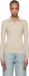 Rag & Bone Taupe Essential Rib Button Polo In Fossil