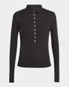 Rag & Bone The Essential Ribbed Button Polo Top In Black