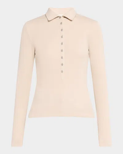 Rag & Bone The Essential Ribbed Button Polo Top In Beige